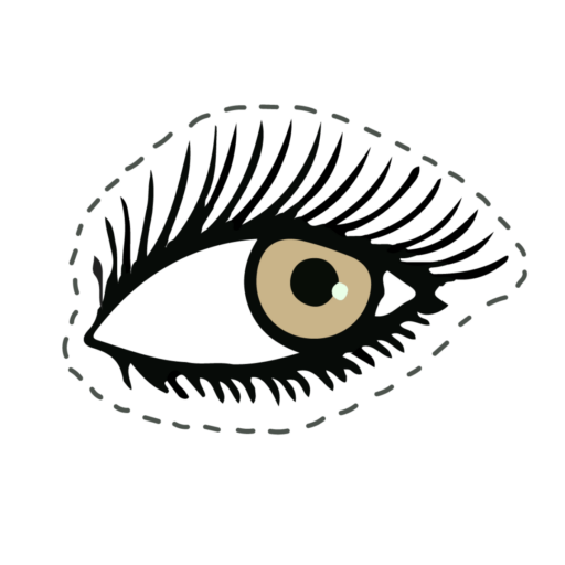 DISCOVER YOUR BRAND Logo – stilisiertes Auge mit pinker Iris und markanten Wimpern als Symbol für Sichtbarkeit, Persönlichkeit und authentische Markenpräsenz.